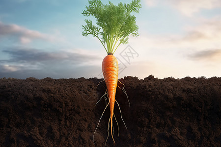 田地中种植的一根胡萝卜设计图片