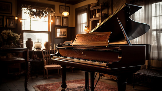 屋内的一架钢琴背景图片