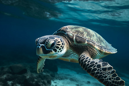 海底的绿海龟背景