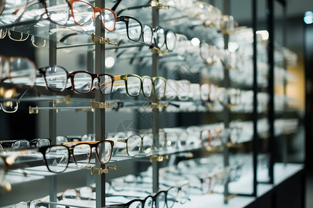 眼镜店宣传眼镜店货架上的眼镜背景