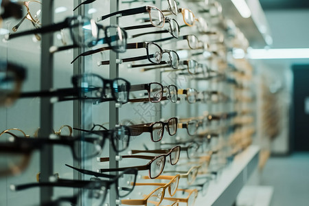 眼镜店宣传眼镜和眼镜店货架背景