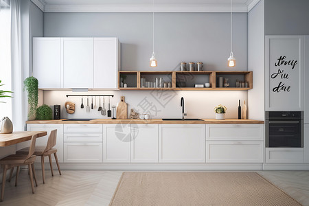 板式橱柜现代舒适厨房背景