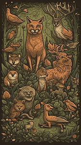 森林鹿狐狸猫头鹰动物图片