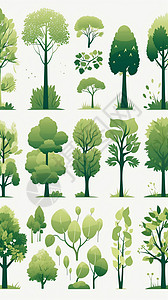 一组绿色树木插画背景图片