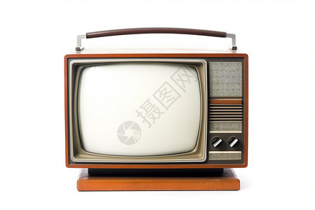 复古80年代白色背景上的黑白电视背景