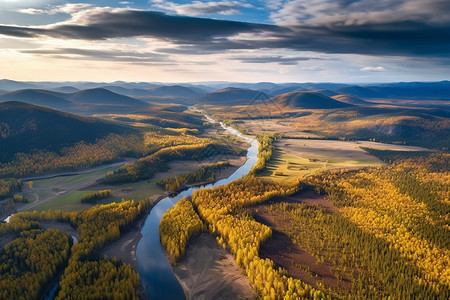 林区河流风景图片