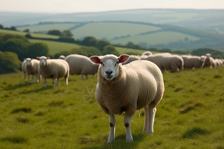 高清绵羊群牧场草原上的绵羊群背景