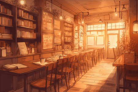 餐厅的小角落咖啡店的装修风格插画