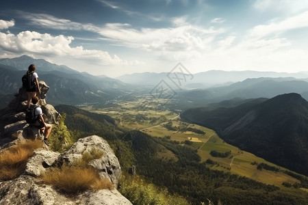 登上山顶的人高清图片