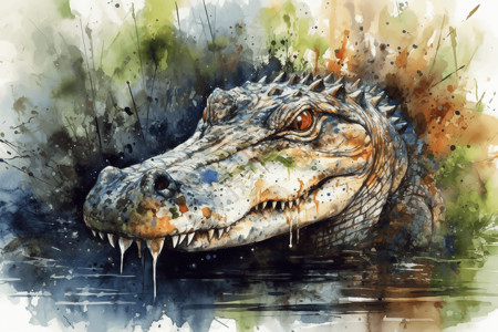 凶残沼泽里的鳄鱼插画