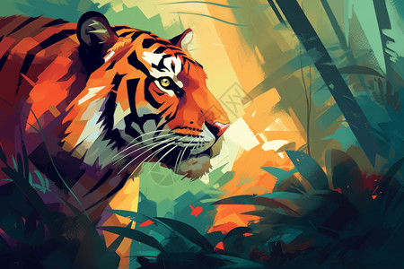正在猎食的老虎插画