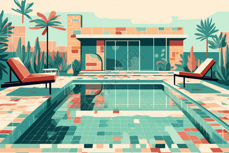 彩色瓷砖彩色泳池瓷砖背景插画