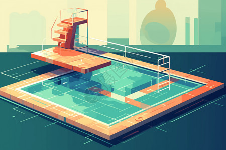 泳池扶手跳水板的游泳池插画