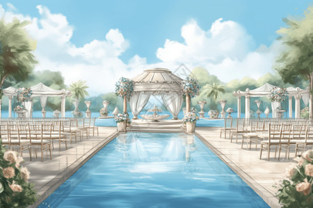 池畔婚礼的游泳池背景图片