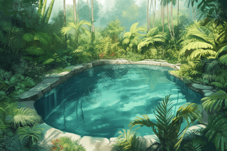 绿树环绕的泳池图片