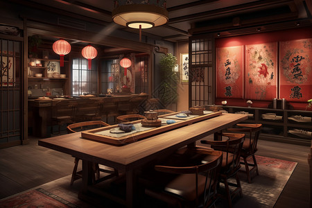 中式饭馆装修背景图片