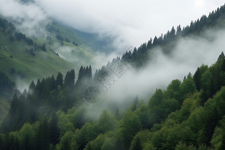 山间的云雾环绕山间高清图片