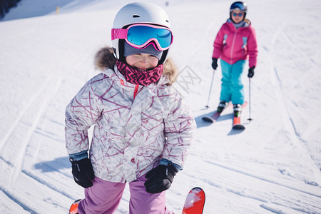 滑雪的小孩移动方式高清图片