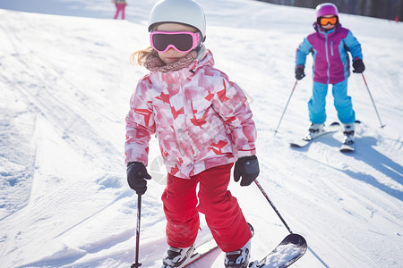 冬天滑雪的孩子高清图片