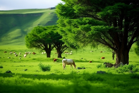 牧场放牧的羊群背景图片
