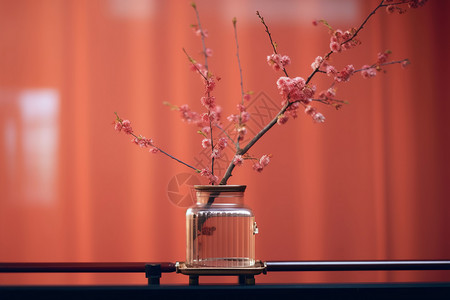 花枝透明素材花瓶里的樱花背景