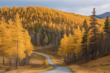 秋天的白桦林金色的秋天插画