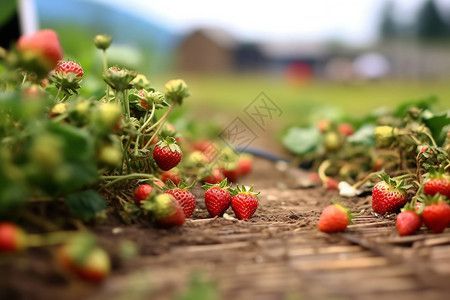 微距草莓种植园图片