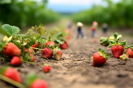 微距草莓园背景图片