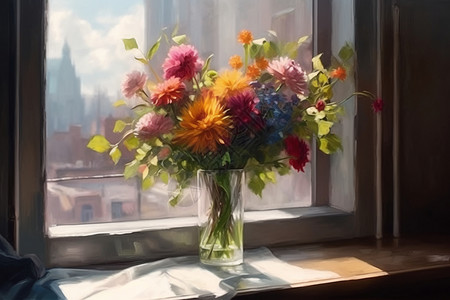 室内窗台上的花束背景图片
