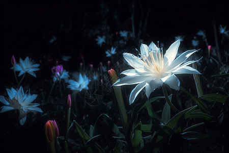 夜晚蓝色花朵罕见的夜花背景