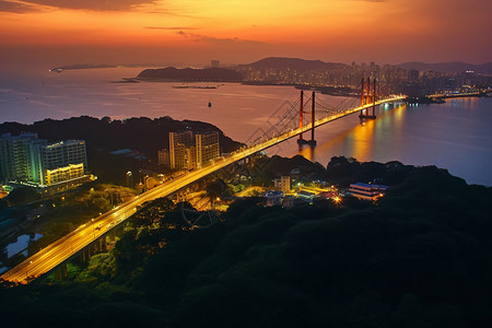 交通大桥夜晚美丽的风光背景图片