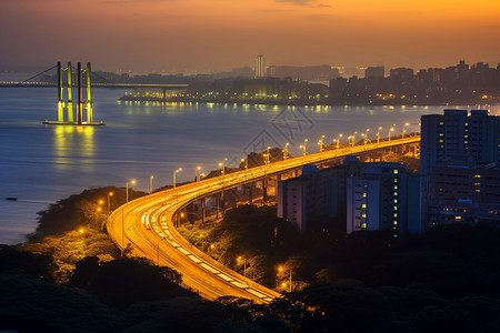夜晚的交通大桥背景图片