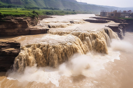 黄河壶口的大瀑布背景图片