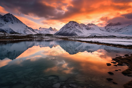 夕阳下的雪山图片