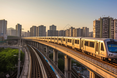 城市中行驶的的地铁图片