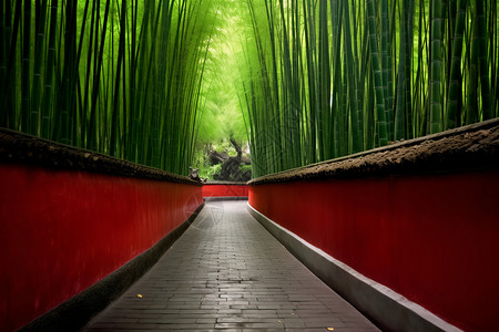 寺庙里的竹林胡同小道背景图片