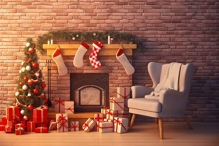 圣诞节装扮的壁炉背景图片