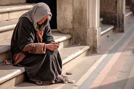 乞丐在乞讨艰难的生活高清图片
