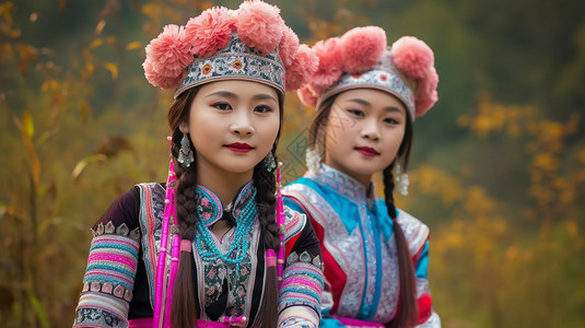 漂亮的苗族女孩背景图片