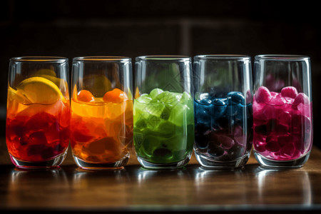 杯中各种彩色水果背景图片