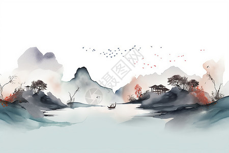 中国风水墨壁画图片