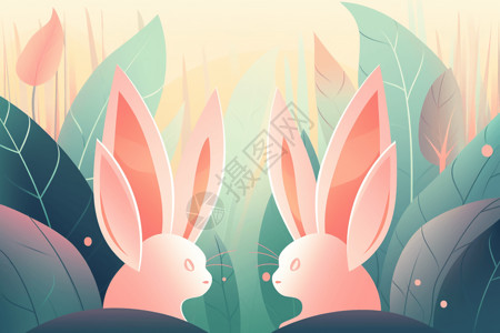 两只耳朵小兔子的耳朵插画