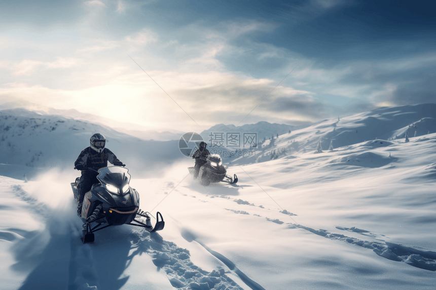 在雪地挑战骑摩托图片