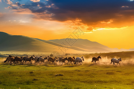 草原牧马文化背景图片