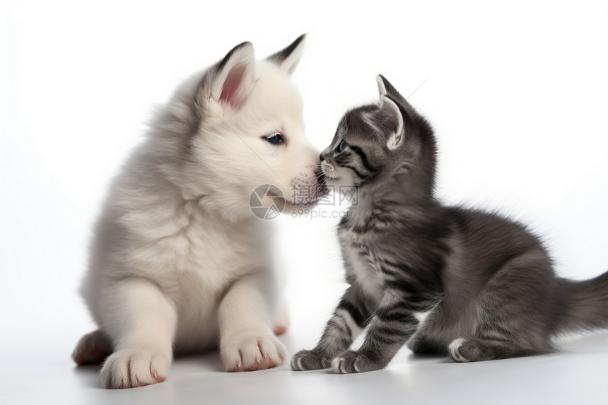 狗狗和猫咪小动物的友谊图片