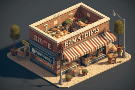 3D餐厅店插画