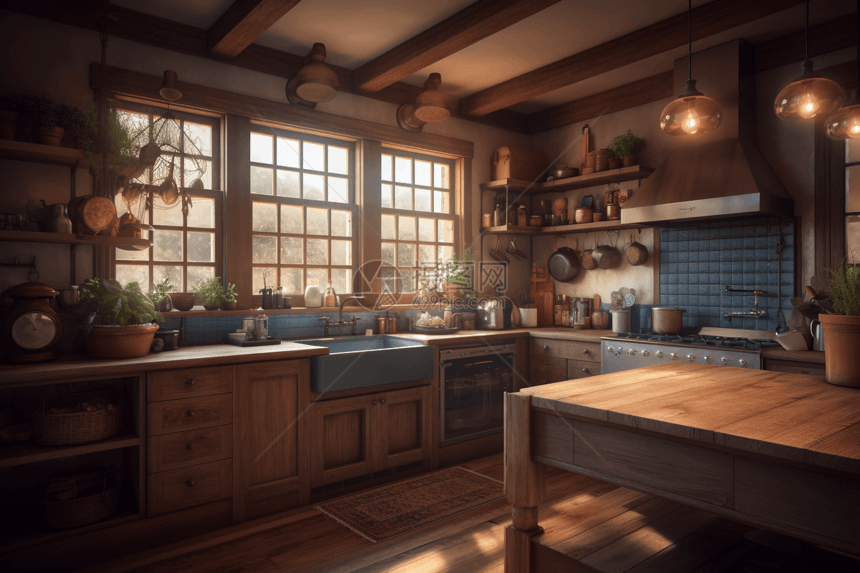 木质乡村厨房图片