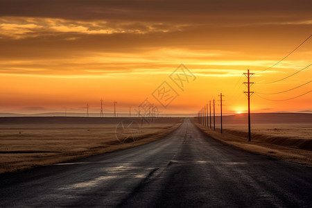 黄昏日落下的乡村道路图片