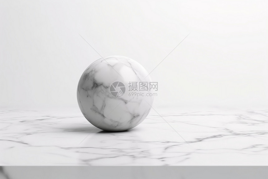 桌子上放着一个白色大理石球图片