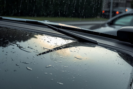 汽车挡风玻璃上的刮水器和雨滴高清图片